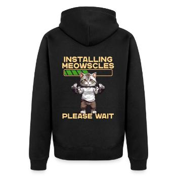 Meowscles Lustiges Katzen Bodybuilder Workout - Unisex Premium Bio Zip Hoodie - Schwarz - Hinten - Nico (187cm)