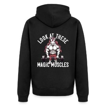 Magic Muscles Einhorn Powerlifting Fun - Unisex Premium Bio Zip Hoodie - Schwarz - Hinten - Nico (187cm)