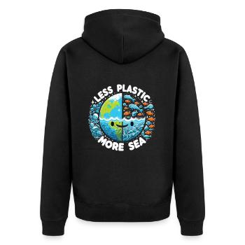 Less Plastic More Sea Umwelt Umweltschützer - Unisex Premium Bio Zip Hoodie - Schwarz - Hinten - Nico (187cm)