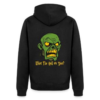 Was zum Teufel bist du? Ein verrückter Zombie - Unisex Premium Bio Zip Hoodie - Schwarz - Hinten - Nico (187cm)