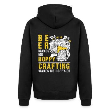 Beer Makes Me Hoppy Funny Craft Brewery Homebrew B - Unisex Premium Bio Zip Hoodie - Schwarz - Hinten - Nico (187cm)