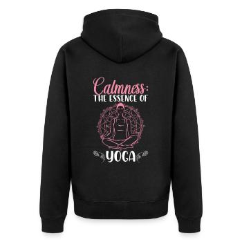 Calmness The Essence of Yoga Spiritual Meditation - Unisex Premium Bio Zip Hoodie - Schwarz - Hinten - Nico (187cm)