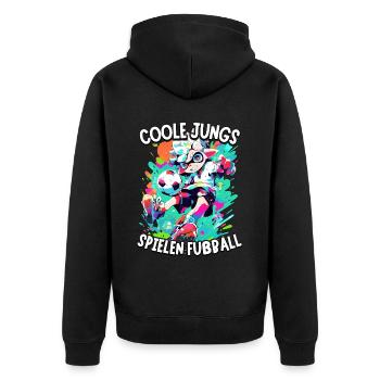 Coole Jungs spielen Fußball für Jungen Fußballer - Unisex Premium Bio Zip Hoodie - Schwarz - Hinten - Nico (187cm)