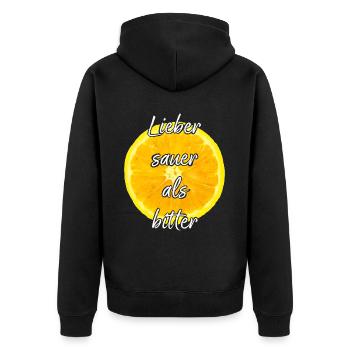Zitrone Citrus Sauer Tropisch Früchte Sommerfrucht - Unisex Premium Bio Zip Hoodie - Schwarz - Hinten - Nico (187cm)