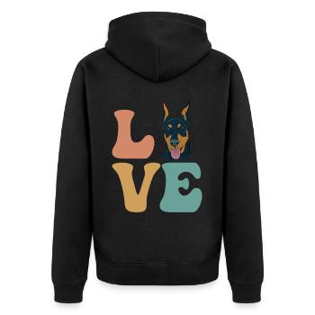 Dobermann Hund - Unisex Premium Bio Zip Hoodie - Schwarz - Hinten - Nico (187cm)