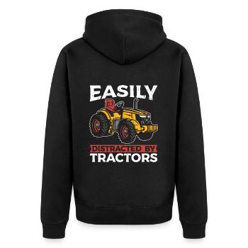 Harvester Easily Distracted By Agriculture Machine - Unisex Premium Organic Zip Hoodie - black - Back - Nico (187cm)