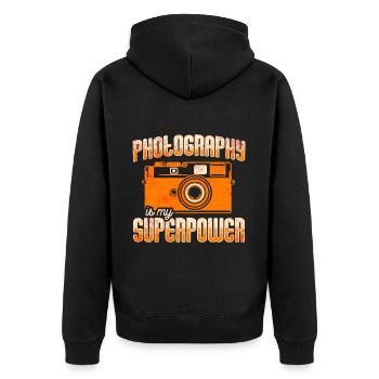 Fotografie -Fotoshooting Für Fotokamera. - Unisex Premium Bio Zip Hoodie - Schwarz - Hinten - Nico (187cm)
