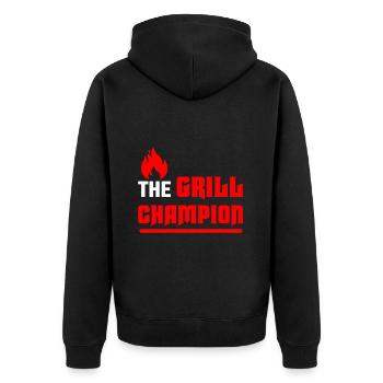 Grillen Im Freien Der Grillmeister Champion - Unisex Premium Bio Zip Hoodie - Schwarz - Hinten - Nico (187cm)