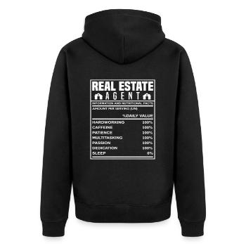 Immobilienmakler Informationen Geschenkidee - Unisex Premium Bio Zip Hoodie - Schwarz - Hinten - Nico (187cm)