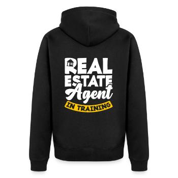 Immobilienmakler Ausbildung - Unisex Premium Bio Zip Hoodie - Schwarz - Hinten - Nico (187cm)