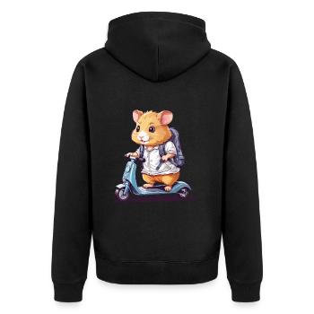 Hamster Schüler auf Roller Schulweg Design - Unisex Premium Bio Zip Hoodie - Schwarz - Hinten - Nico (187cm)