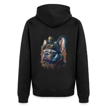 Retro French Bulldog Steampunk Dog - Unisex Premium Organic Zip Hoodie - black - Back - Nico (187cm)