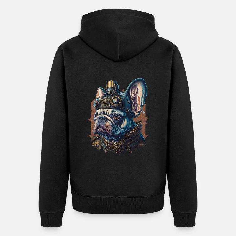 Bouledogue Français rétro chien steampunk - Veste à capuche bio Premium Unisexe - noir