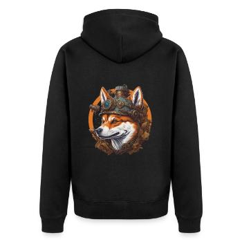 Steampunk Shiba Dog Vintage Machine Dog Design - Unisex Premium Organic Zip Hoodie - black - Back - Nico (187cm)