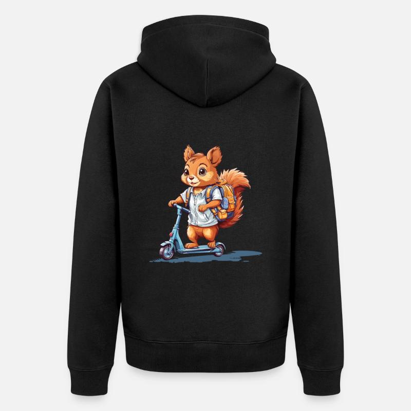 Fröhliches Eichhörnchen Schulstart Roller Design - Unisex Premium Bio Zip Hoodie - Schwarz