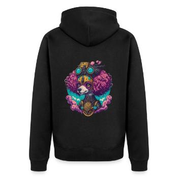Steampunk Pudel Hund Viktorianischer Hunde Stil - Unisex Premium Bio Zip Hoodie - Schwarz - Hinten - Nico (187cm)