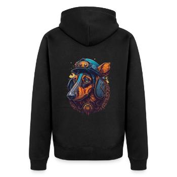 Conception de chien teckel steampunk pour les amoureux des chiens - Veste à capuche bio Premium Unisexe - noir - Dos - Nico (187cm)