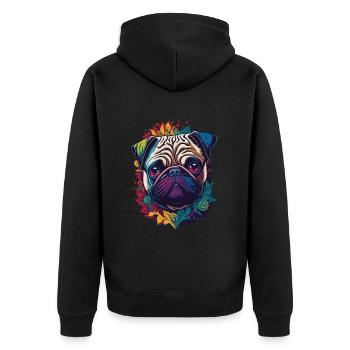 Farbenfrohes Mops Hund Kunstwerk - Unisex Premium Bio Zip Hoodie - Schwarz - Hinten - Nico (187cm)