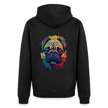 Mops Hund Kunst Ästhetik Design - Unisex Premium Bio Zip Hoodie - Schwarz - Hinten - Nico (187cm)