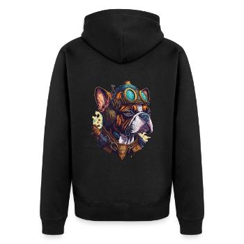 Vintage Steampunk Boxer Dog Machinery Design - Unisex Premium Organic Zip Hoodie - black - Back - Nico (187cm)