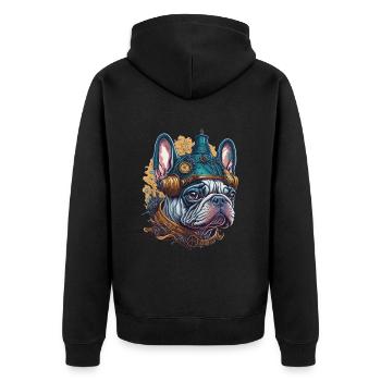 Bouledogue Français dans le Style Steampunk - Veste à capuche bio Premium Unisexe - noir - Dos - Nico (187cm)