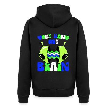 Alien, UFO, UAP, Space, Weltraum Flugobjekt - Unisex Premium Bio Zip Hoodie - Schwarz - Hinten - Nico (187cm)