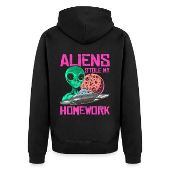 Alien, UFO, UAP, Space, Space Flying Object - Unisex Premium Organic Zip Hoodie - black - Back - Nico (187cm)