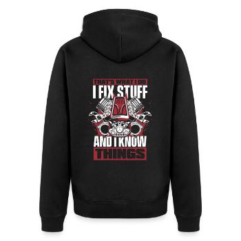 I Fix Stuff And I Know Things Car Mechanic Car - Unisex Premium Organic Zip Hoodie - black - Back - Nico (187cm)