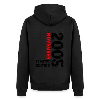 2005 November Limited Edition 18. Geburtstag Deko - Unisex Premium Bio Zip Hoodie - Schwarz - Hinten - Nico (187cm)