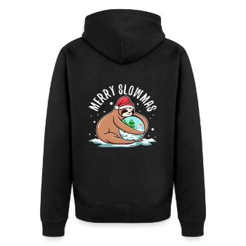 Merry Slowmas - Unisex Premium Bio Zip Hoodie - Schwarz - Hinten - Nico (187cm)