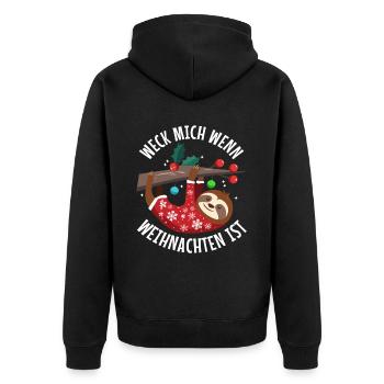 Weck mich auf wenn es Weihnachten ist - Unisex Premium Bio Zip Hoodie - Schwarz - Hinten - Nico (187cm)