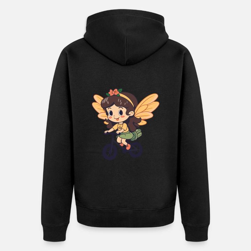 Fée Mignon Vélo Bande Dessinée - Veste à capuche bio Premium Unisexe - noir