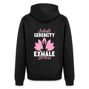 Inhale Serenity, Exhale Stress Meditation Yoga - Unisex Premium Bio Zip Hoodie - Schwarz - Hinten - Nico (187cm)