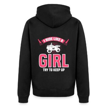 ATV Quad Bike Girl Allradfahrzeuge - Unisex Premium Bio Zip Hoodie - Schwarz - Hinten - Nico (187cm)