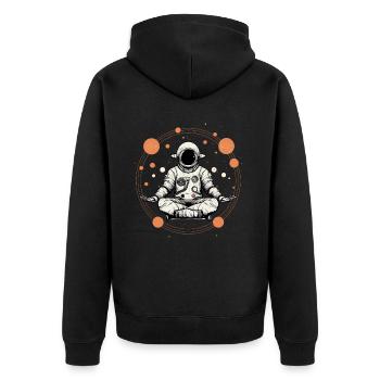 Meditating Astronaut Spiritual Yoga Lover Space - Unisex Premium Bio Zip Hoodie - Schwarz - Hinten - Nico (187cm)