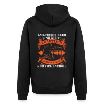 Amateurfunker sind nicht chaotisch Hobbyfunker - Unisex Premium Bio Zip Hoodie - Schwarz - Hinten - Nico (187cm)