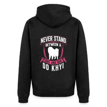 Mädchen mit Do Khyi Tibetanische Dogge - Unisex Premium Bio Zip Hoodie - Schwarz - Hinten - Nico (187cm)