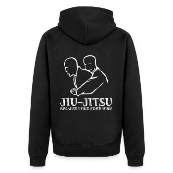 Ju-Jitsu Brasilian Jiu-Jitsu BJJ - Unisex Premium Bio Zip Hoodie - Schwarz - Hinten - Nico (187cm)