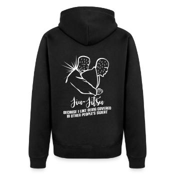 Ju-Jitsu Brasilian Jiu-Jitsu Joke BJJ - Unisex Premium Bio Zip Hoodie - Schwarz - Hinten - Nico (187cm)