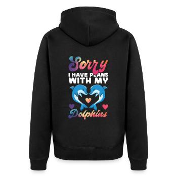 Dolphin Sorry I Have Plans With My - Unisex Premium Bio Zip Hoodie - Schwarz - Hinten - Nico (187cm)