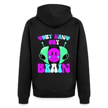 Alien, UFO, UAP, Space, Weltraum Flugobjekt - Unisex Premium Bio Zip Hoodie - Schwarz - Hinten - Nico (187cm)