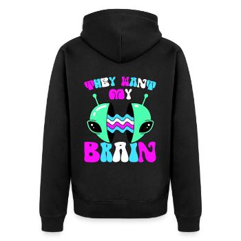 Alien, UFO, UAP, Space, Weltraum Flugobjekt - Unisex Premium Bio Zip Hoodie - Schwarz - Hinten - Nico (187cm)
