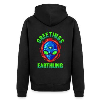 Alien, UFO, UAP, Space, Weltraum Flugobjekt - Unisex Premium Bio Zip Hoodie - Schwarz - Hinten - Nico (187cm)