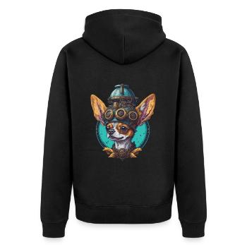 Retro Steampunk Sci-Fi Chihuahua Dogs Design - Unisex Premium Organic Zip Hoodie - black - Back - Nico (187cm)