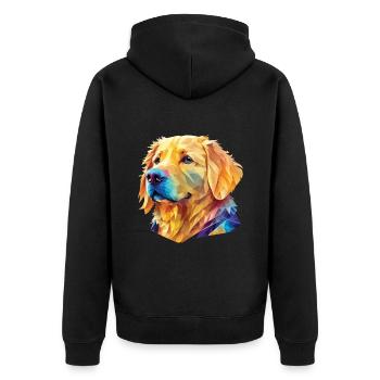 Polygon Golden Retriever - Kunstvolles Hundedesign - Unisex Premium Bio Zip Hoodie - Schwarz - Hinten - Nico (187cm)