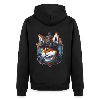 Retro Sci-Fi Shiba Steampunk Vintage Hund - Unisex Premium Bio Zip Hoodie - Schwarz - Hinten - Nico (187cm)