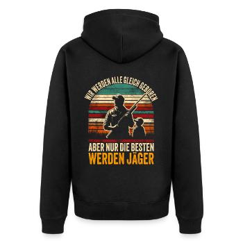 Jagen Jagd Jäger Geschenk Lustig Sprüche - Unisex Premium Bio Zip Hoodie - Schwarz - Hinten - Nico (187cm)