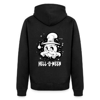 Hallo Halloween Geist - Unisex Premium Bio Zip Hoodie - Schwarz - Hinten - Nico (187cm)