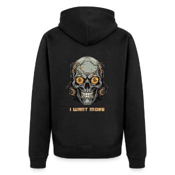 Geldgieriger Cyborg Schädel - Unisex Premium Bio Zip Hoodie - Schwarz - Hinten - Nico (187cm)