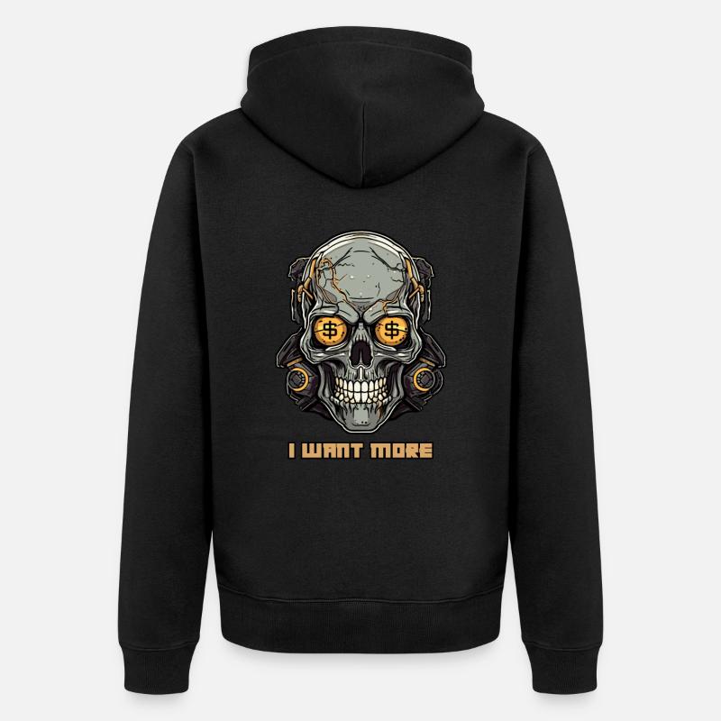 Geldgieriger Cyborg Schädel - Unisex Premium Bio Zip Hoodie - Schwarz